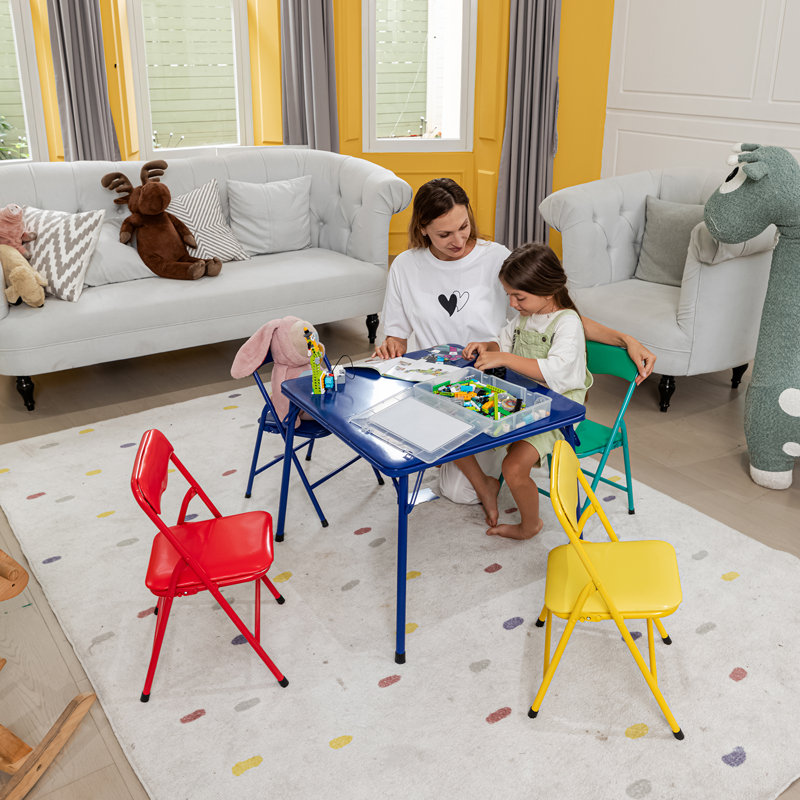 Inbox Zero Colorful Folding Table and Chair Set for Kids with Durable Metal Frame and Easy Clean Plastic for Daycare Classrooms and Playrooms Reviews Wayfair